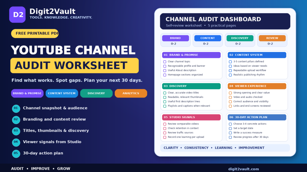 YouTube Channel Audit Worksheet by Digit2Vault